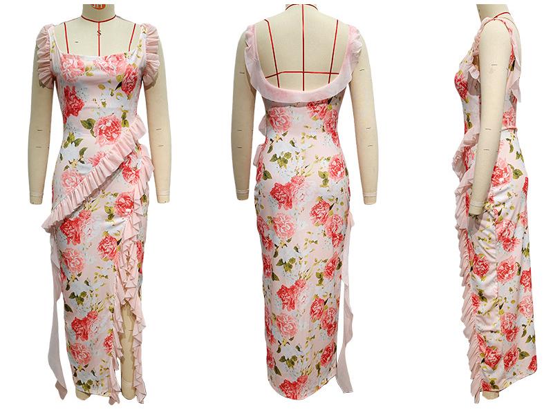 2024 Francouzské letní šaty s volánky a rozparkem pro ženy