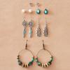 6 Pairs Of Earrings Alloy Creative Retro Style Feather Earrings Stud Set