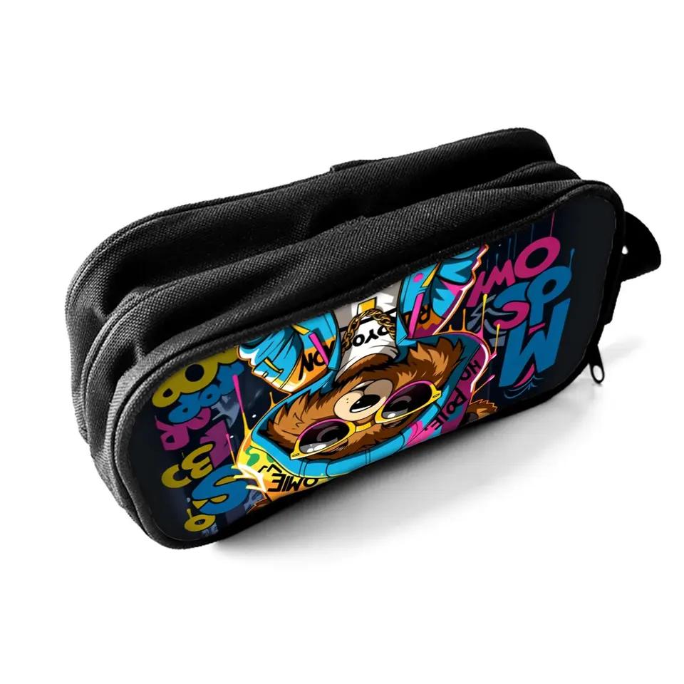 Bear Print Double Layered Pencil Case with Handheld for Boys & Girls Best Gift 3D Cartoon School Pencil Bag