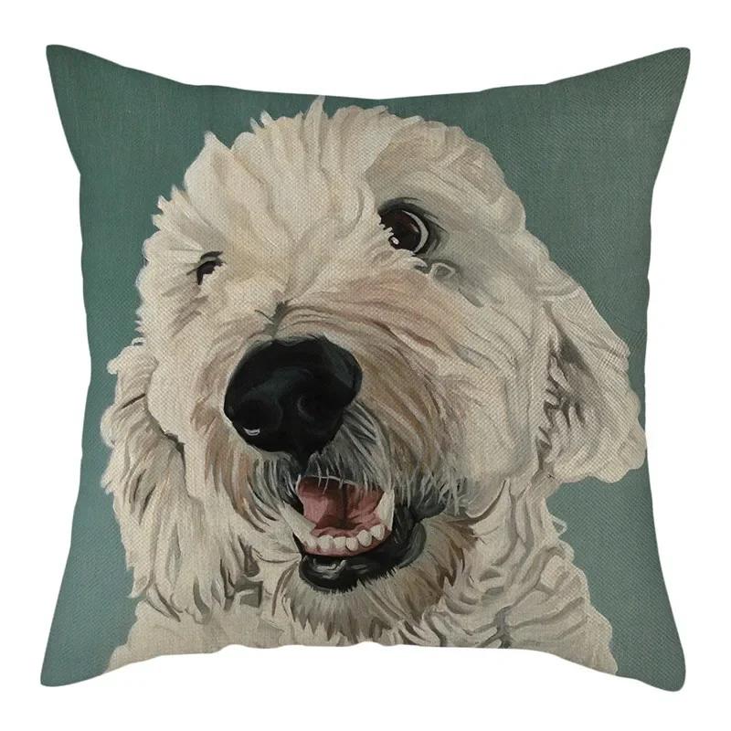 Animal Printed Cute Dog Cushion Cover Linen Poppy Throw Pillow Cover Decorative Sofa Pillow Case Pillowcase 45X45Cm