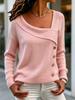 2026 Women's Asymmetrical Button Knit Sweater - Solid Color, Long Sleeve, Casual Autumn/Winter Wear