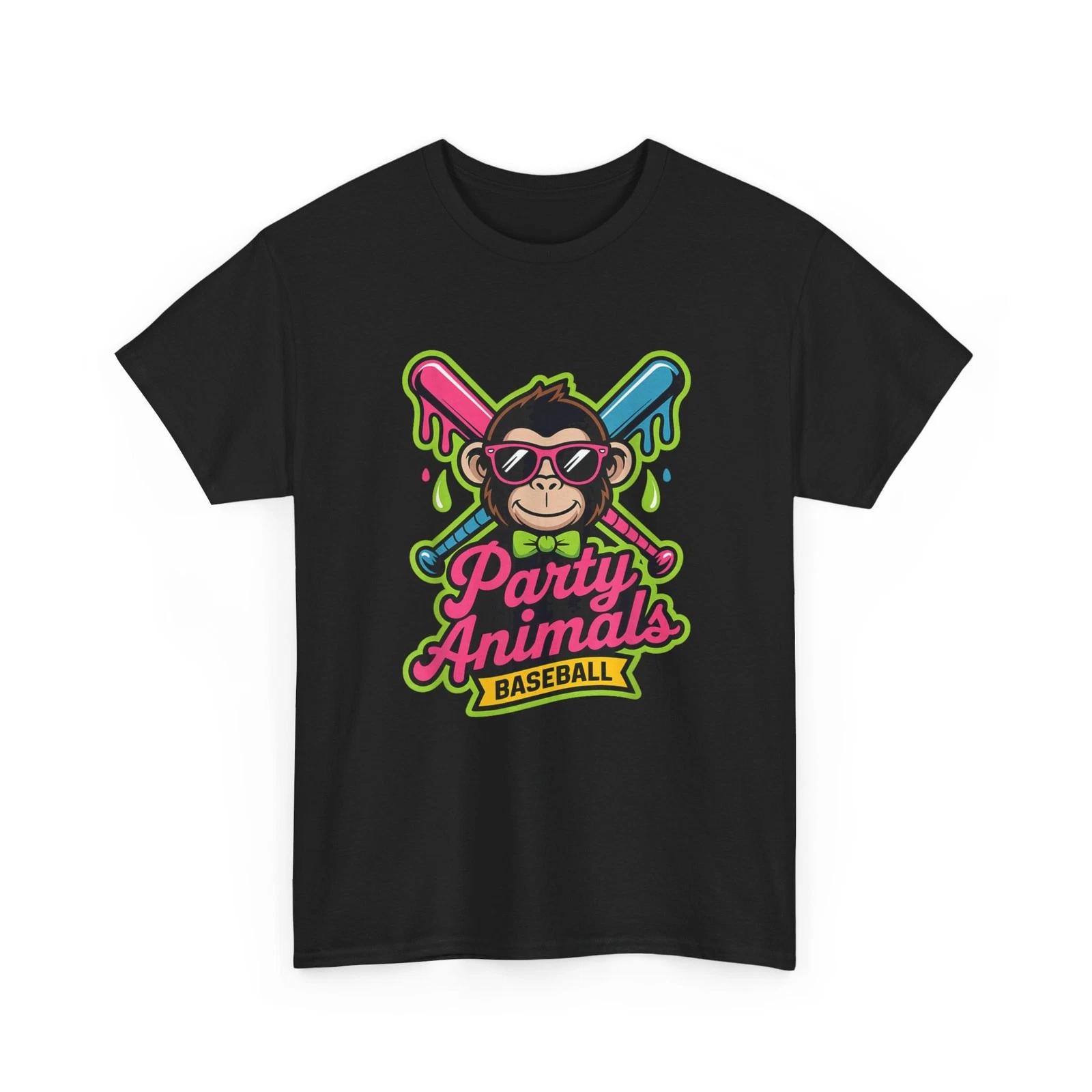 Party Animals Baseball Shirt, Baseball Monkey Ice Cream Drip Bats T-Shirt L