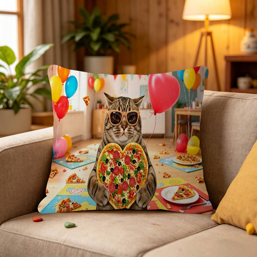 Funny Cat Eating Pizza pillow cover sofa cushion cover home room decoration children gift