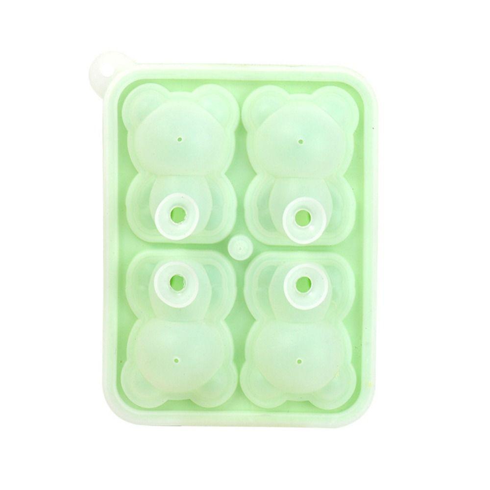 Ice Making Silicone Model 4 Grid Ice Box Durable 3D Bear Shape Mold  Summer