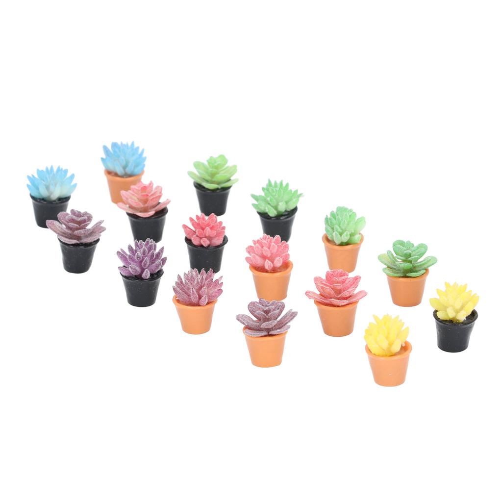 16Pcs Dollhouse Potted Plants Resin 1:12 Scale Lifelike Appearance Vivid Rich Colors Miniature Plants for 1:12 Dollhouse