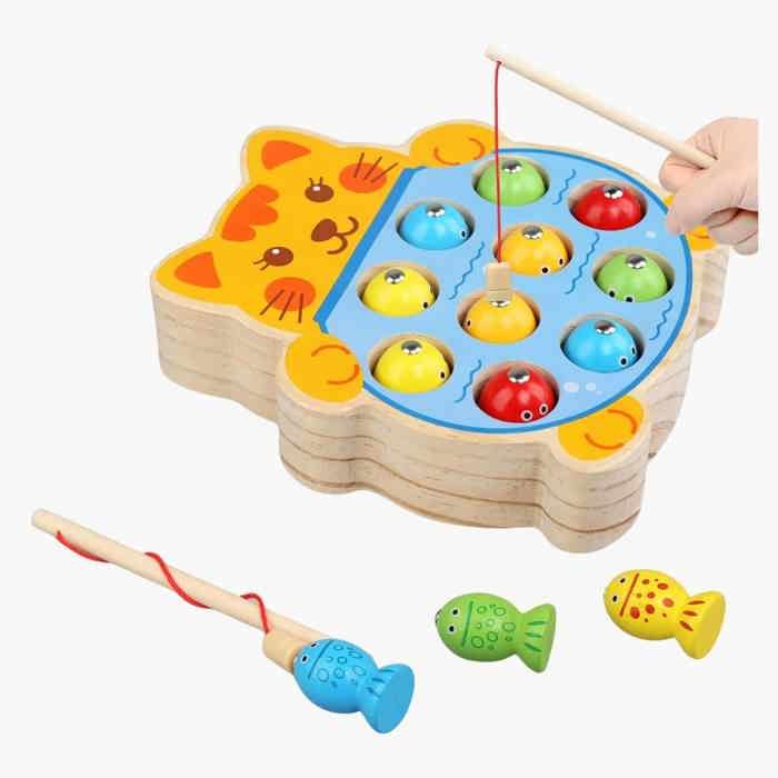 Jeu éducatif - Chat - Jeu de Pêche Magnétique en Bois - 1 joueur ou plus - Multicolore - 3 ans et plus