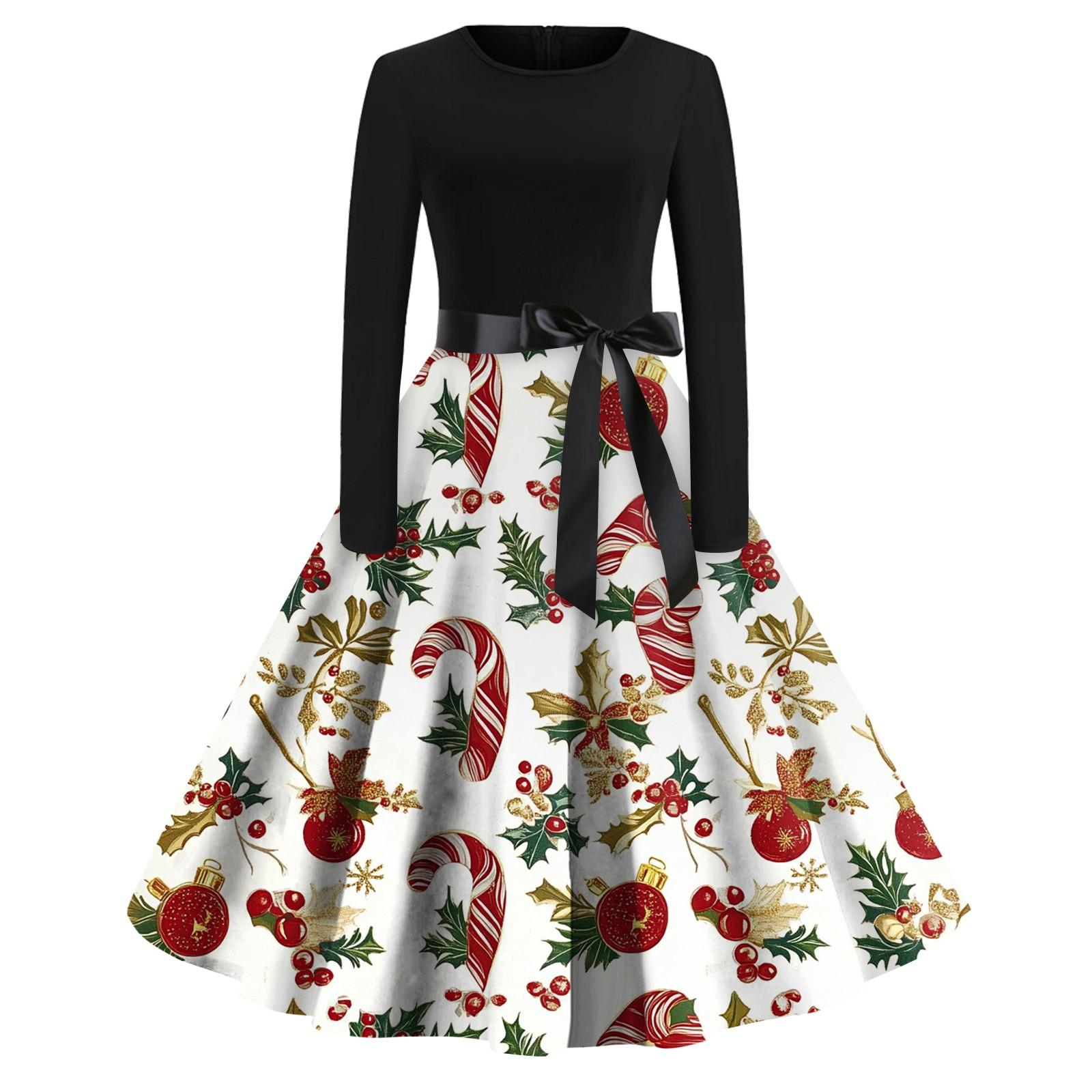 

Женское модное винтажное платье с длинным рукавом и круглым вырезом с рождественским принтом XXXXL белый