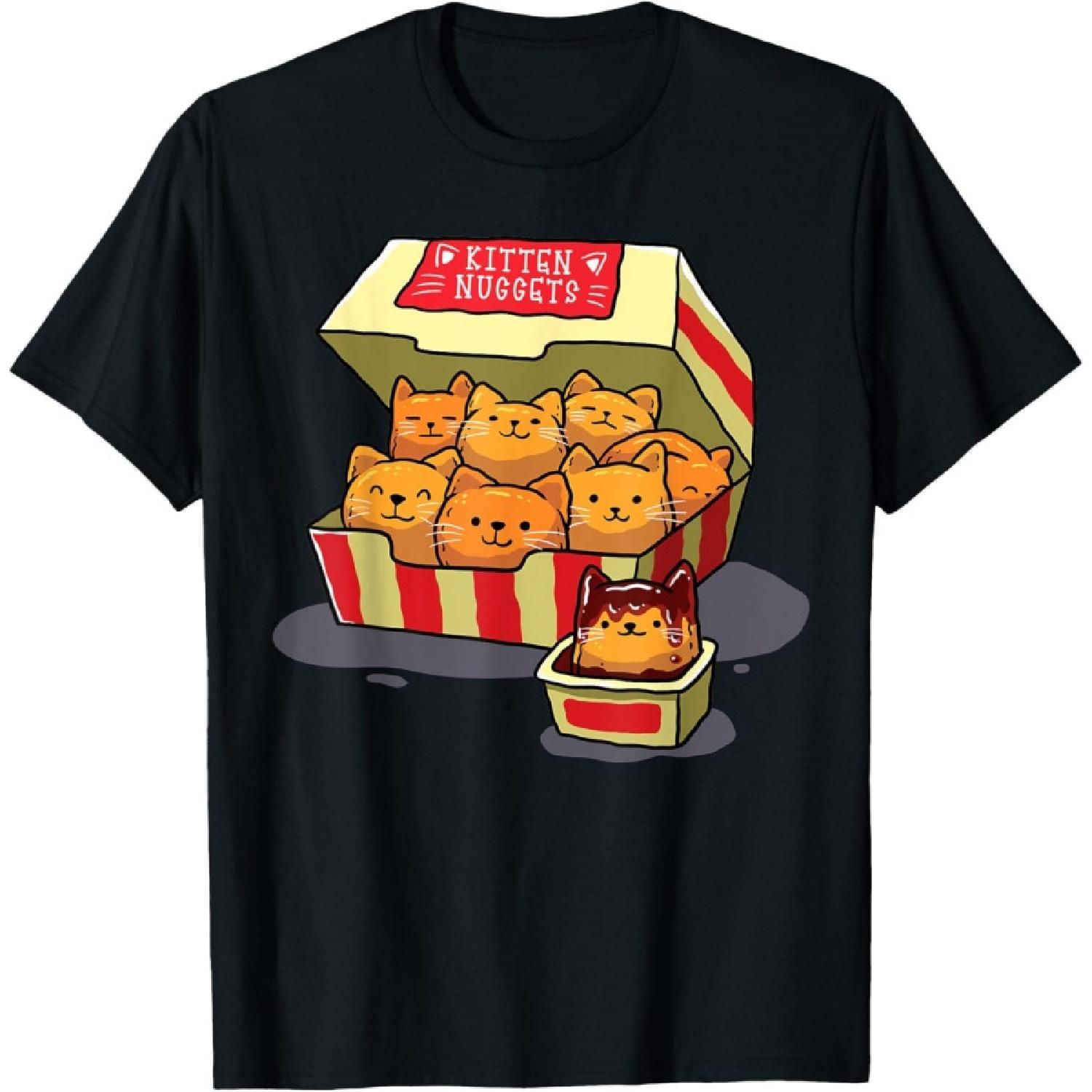 InGENIUS Funny Cat Owner Shirts & Gifts Kitten Nuggets Food Pun Cat Lover Gift Chicken Nuggets Unisex-Adults T-Shirt Black Small S
