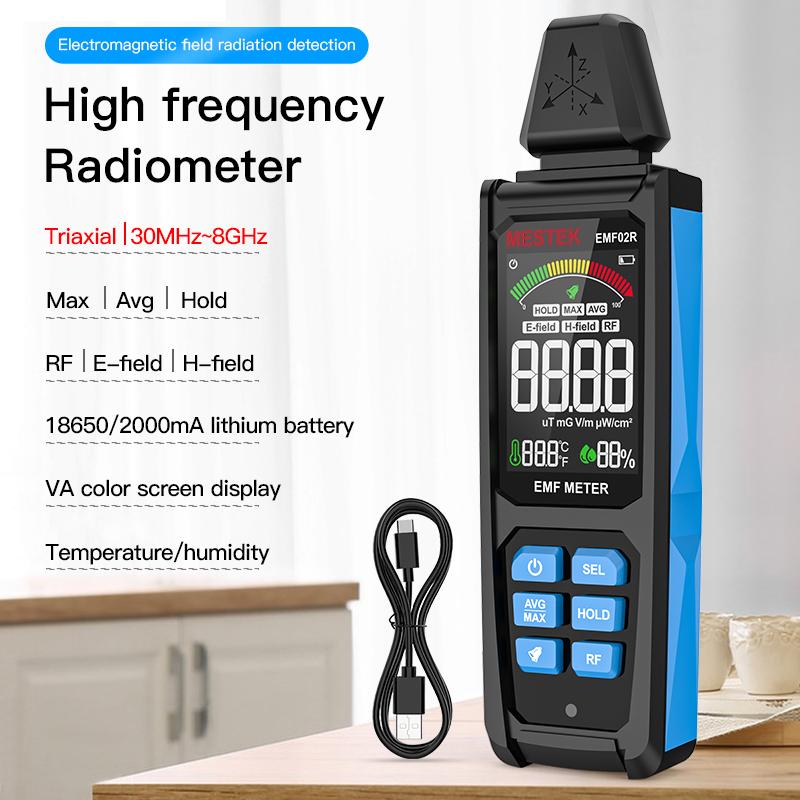 EMF02R Color Screen EMF Meter 30Mhz~8GHz High Frequency Electromagnetic Radiation Detection Meter Electric/Magnetic Field Tester