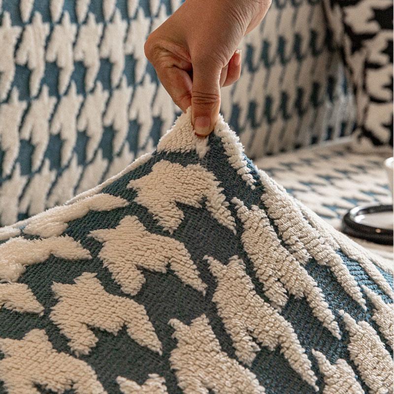 Cozy Houndstooth Check Velvet Sofa Cover All Inclusive Anti-Skid Seat Cushion Furniture Protection Slipcover For Living Room