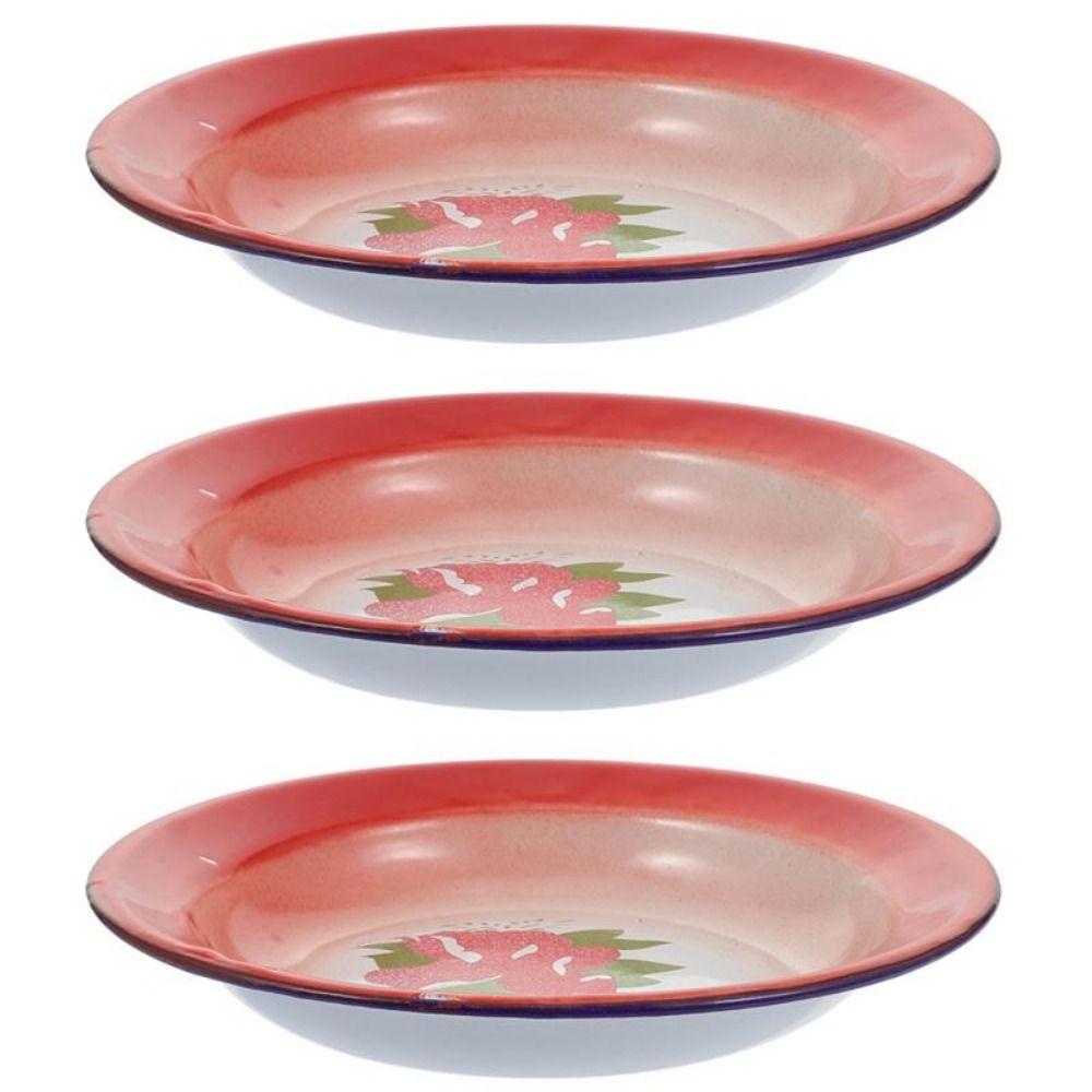 Nostalgic Theme Round Enamel Plate Old-fashioned Food Storage Tray Iron Enamel Dish Plate  Bread