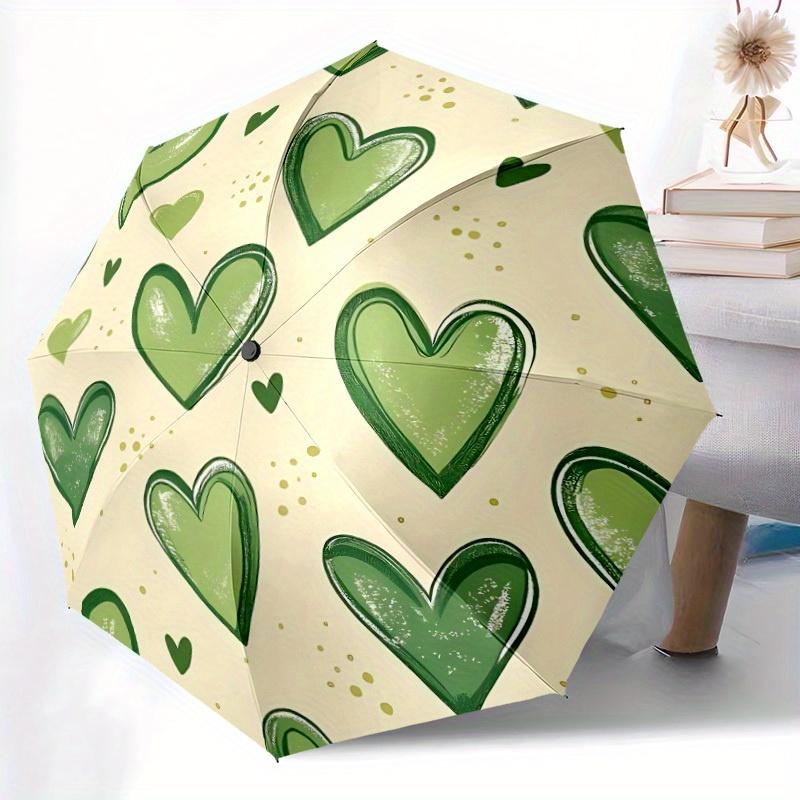 1pc Heart Green Automatic Open/Close Umbrella with One Touch Button,, Windproof Design   Lightweight Portable Umbrella for Women & Men6061