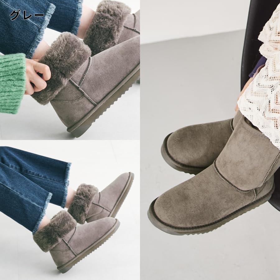 Oriental Traffic Women's Fur-lined Sheepskin Short Boots, Winter Snow Boots, Warm and Boa, Available in Large and Small Sizes, Sizes 25.0-25.5 cm, 254