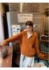 100% Pure Wool Color Block Lapel Korean Style Pullover Knitwear - Women's Autumn Winter Loose Cable Knit Sweater