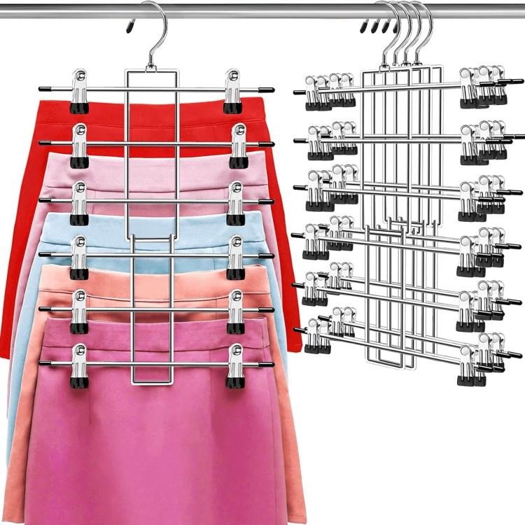 

Foldable 6-Layer Wardrobe Storage Hanger 360-Degree Rotating Hook Clips Design Pants Skirt Clothes Hanger Black