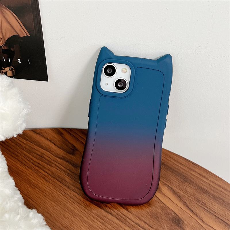 Farbverlauf-Silikonhülle mit Katzenohren für Apple 15Promax und Huawei P60 - Fallschutz, All-inclusive-Softcover