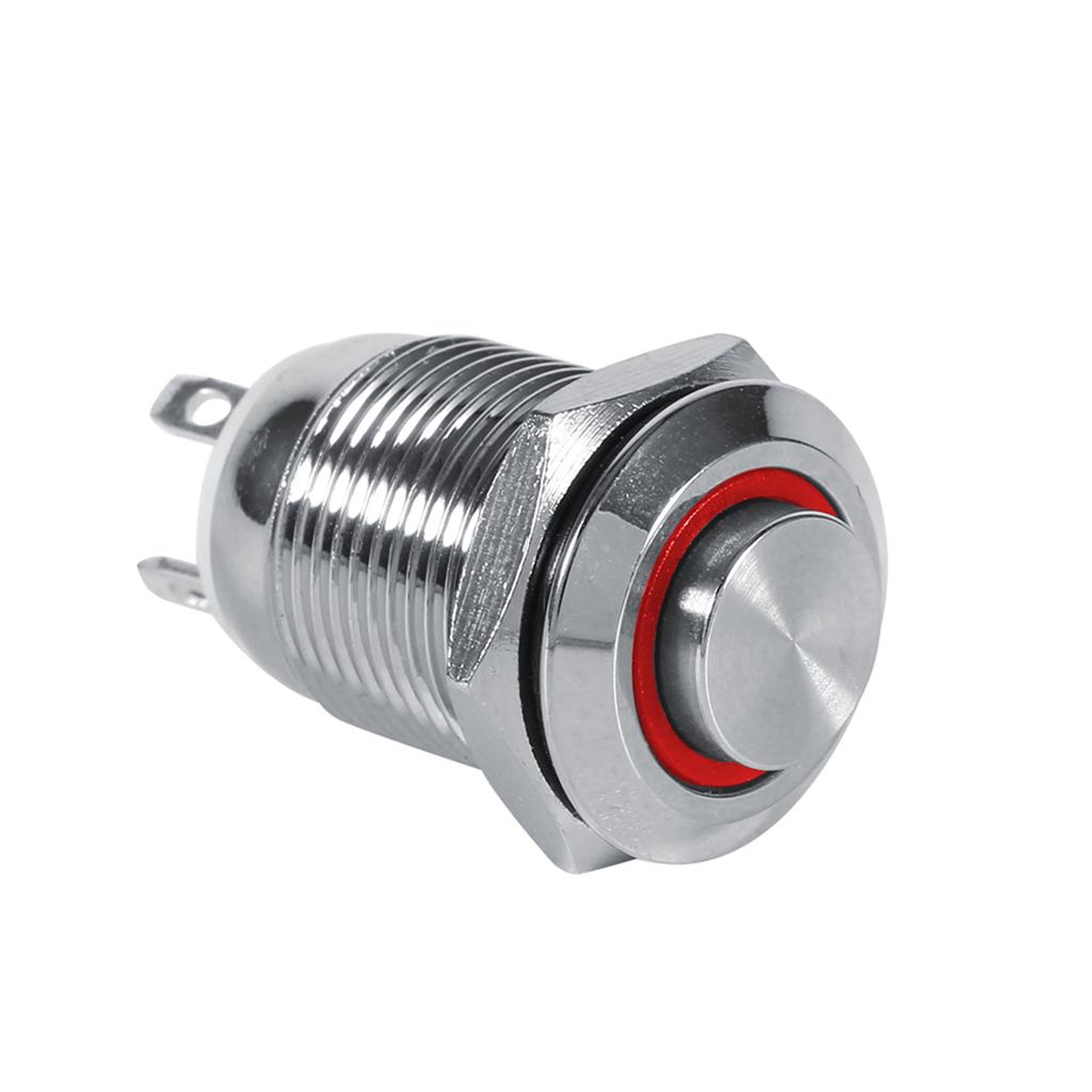 12mm Circle LED Waterproof Metal Momentary Push Button Switch High Flush 4 Pin 1NO