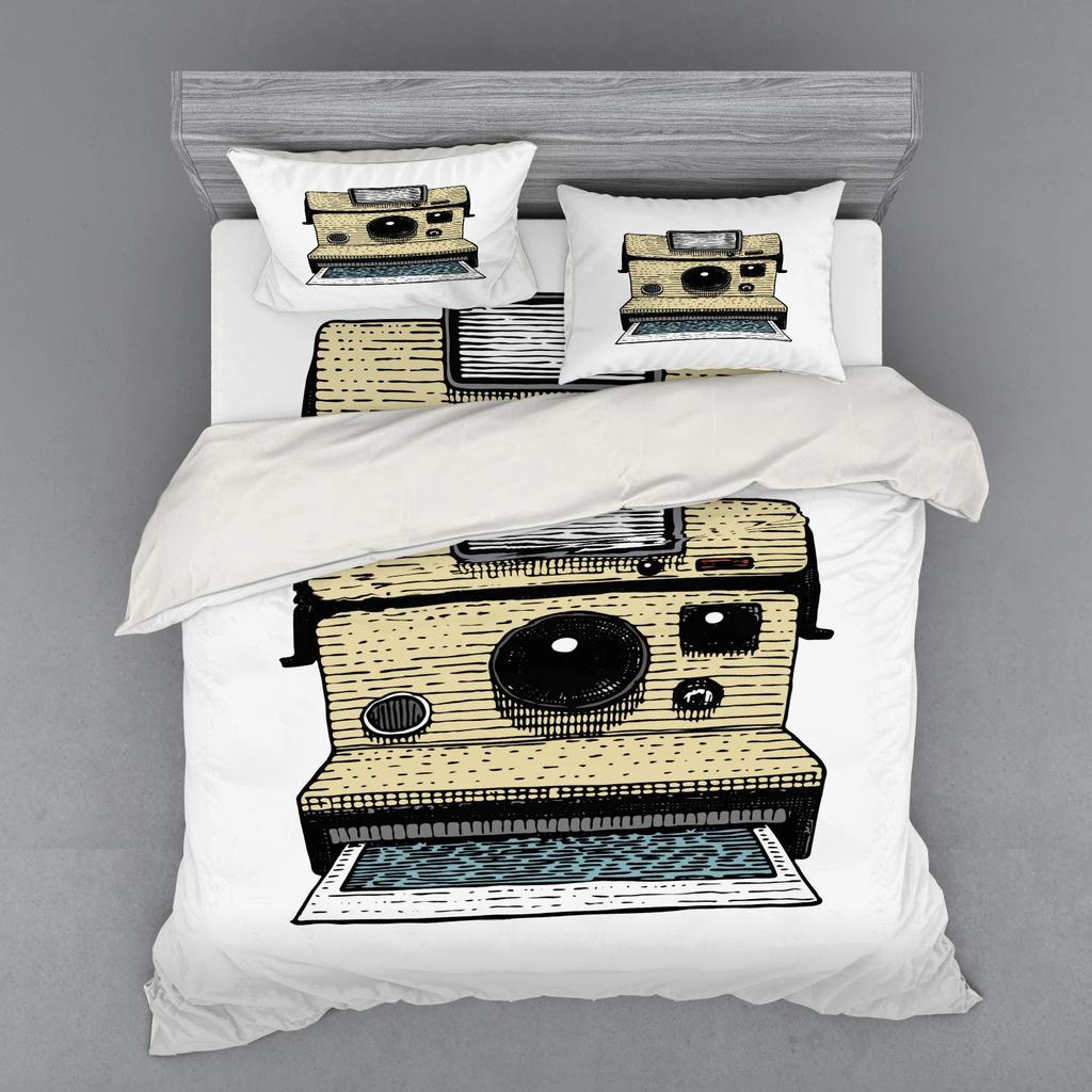 Camera Duvet Cover Set for Kids Teens Queen Lightweight Down Quilt Covers Bedroom Decor 2 Pillowcases 1 Duvet Cover No Comforter