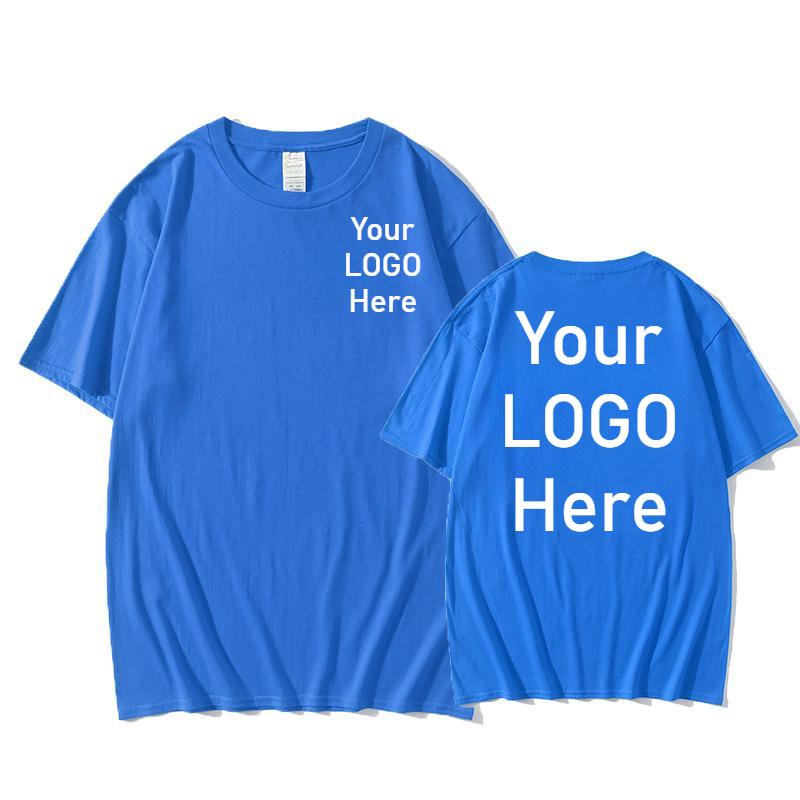 

Printed Your Photo on The Back and Front Custom Your Design 100% Cotton Short Sleeve T Shirt for Men Women 5XL синий