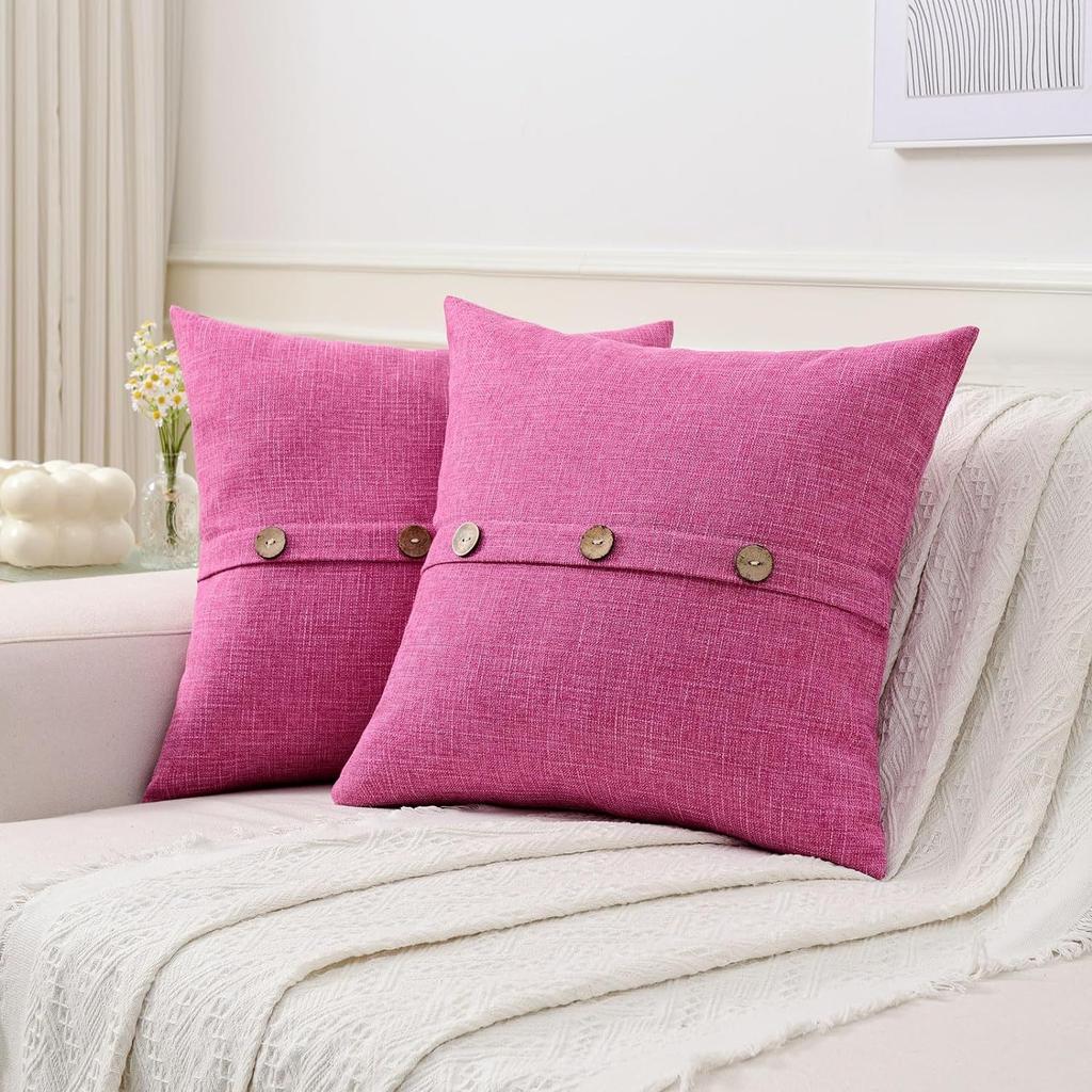 Creative Cotton and Linen Button Pillow Cover Solid Color Light Luxury Linen Double Needle Coconut Button Cushion Cover Coconut Button Pillow