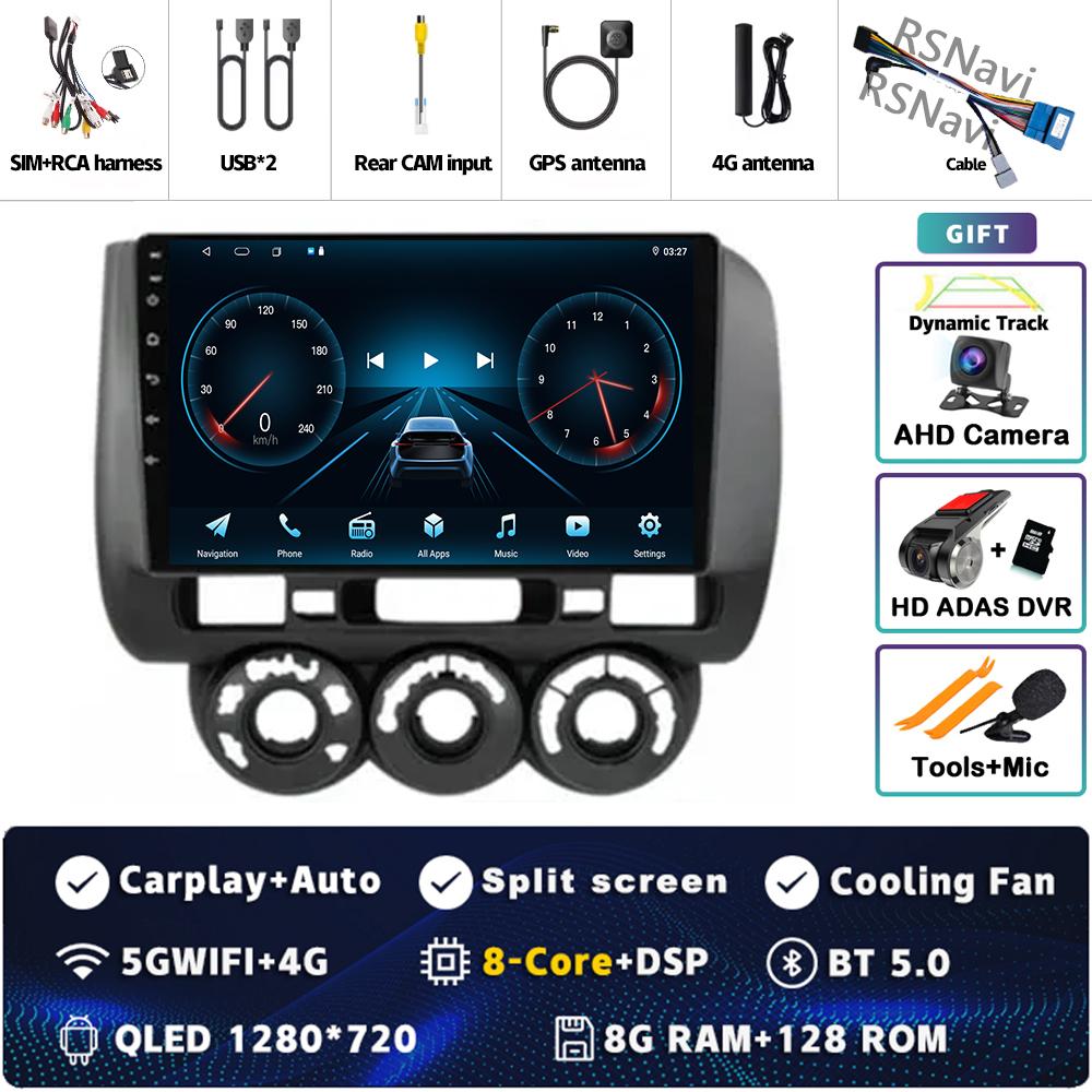 Android 14 Carplay Car Radio For Honda Fit Jazz City 2002 2003 2004 - 2007 Multimedia Video Player Navigation GPS Stereo 2Din BT
