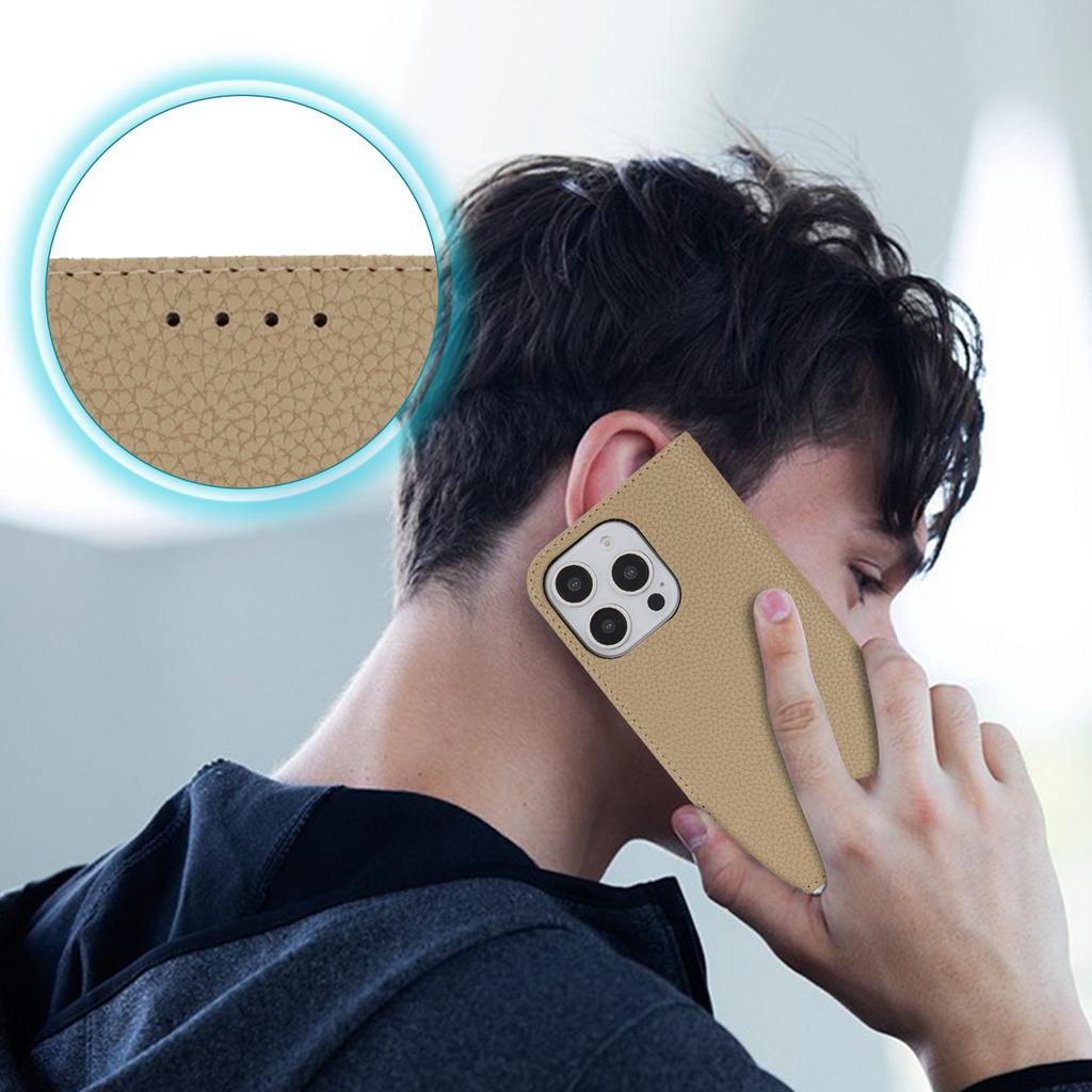 Etui z podstawką dla iPhone 13 Pro Max/12 Pro Max Skórzane etui typu flip z teksturą liczi ze smyczą/portfelem