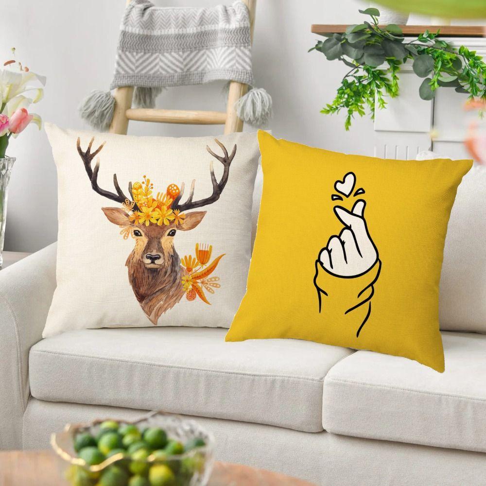 

2Pcs 45x45cm Dacron Throw Pillow Case Soft Deer Cushion Cover Home Decor Pillow Shell Pillow Style 1