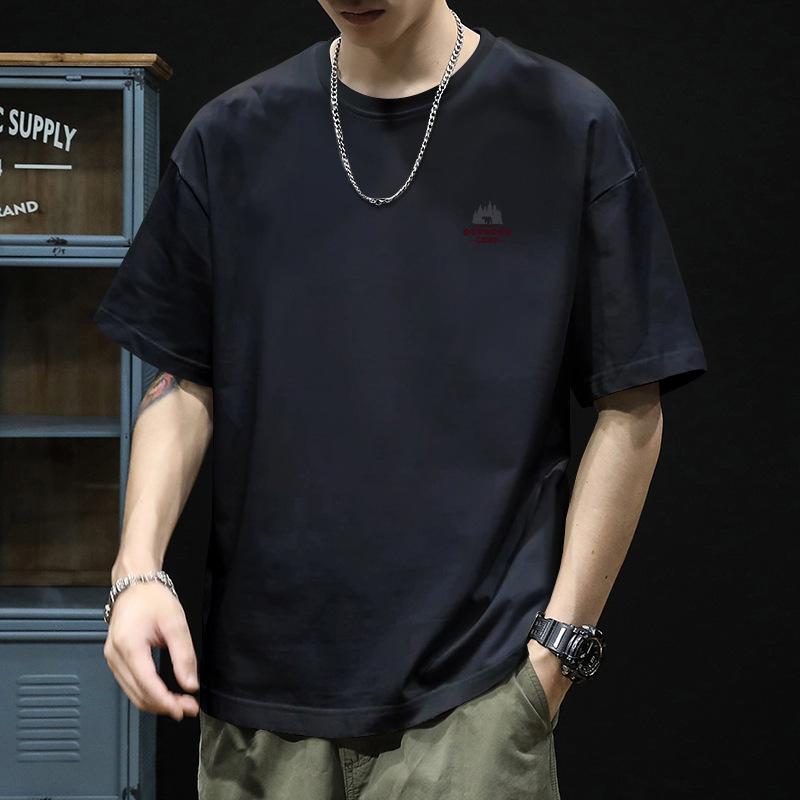 Retro Kurzarm-T-Shirt für Herren Sommer-Mode Marke Reines Baumwoll-T-Shirt mit Modischem Muster