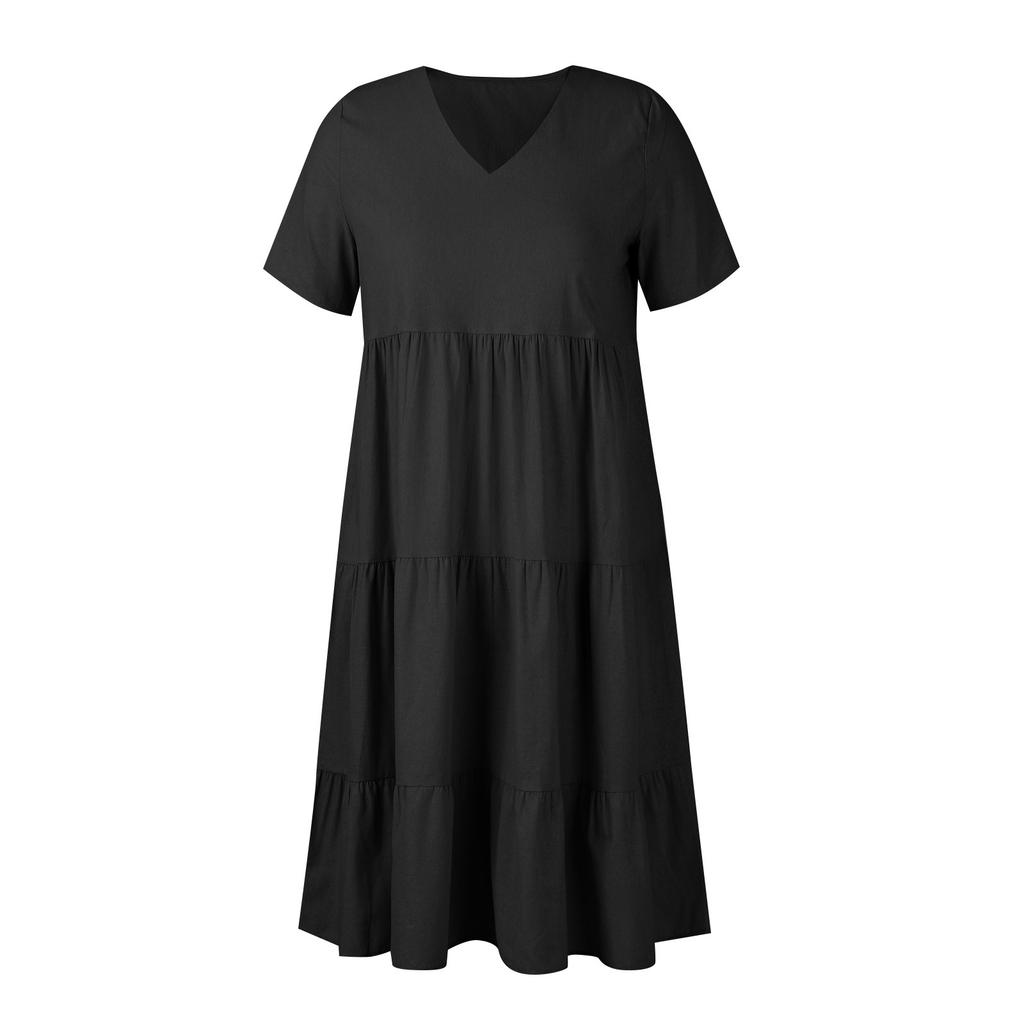 Fashion Women's Summer V Neck Casual Fashion Color Pullover Dress