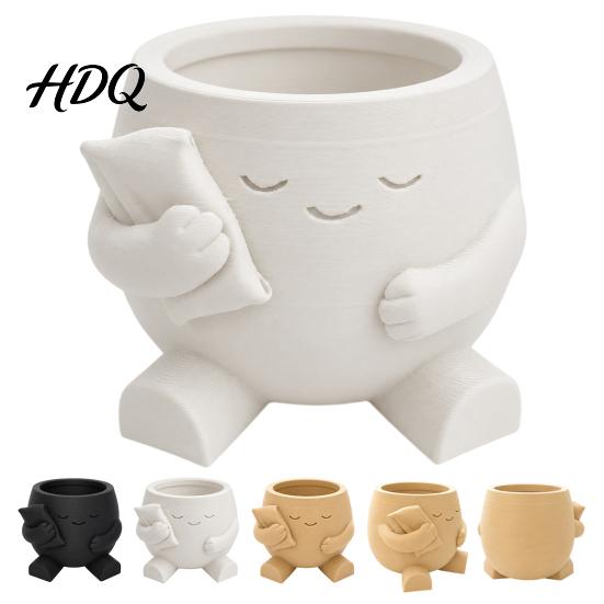 Succulent Planter Pot 3D Printed Cute Character Planter Sleepy Face Flower with Modern Minimalist Plant Basin Pillow Mini Desktop Container