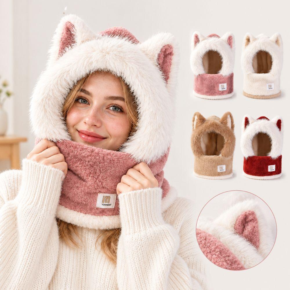 keep warm Women's Scarf Hat Thick Fluffy Hat Scarf Cute Ear Protection Hat Winter