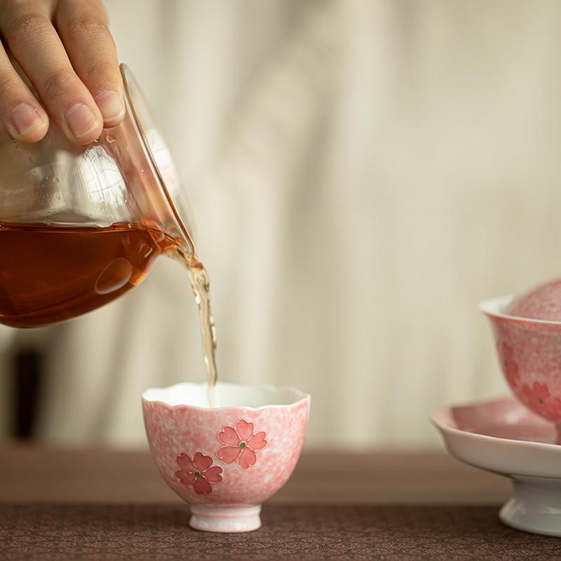 Pure Hand-painted Powder Cherry Blossom Teacup Ceramic Tea Set Master Cup Guest Cup Tea Cup Exquisite Girls Teacup