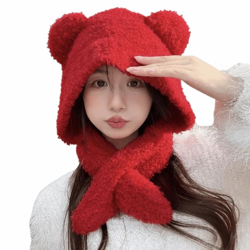 Bear Ear Women Scarf Hat Knitted Knitted Pullover Cap Durable Warm Cap  Outdoor Activities