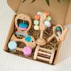 Colorful Wooden Baby Rattle Set: 5-Piece Musical Crib Mobile for Early Education and Soothing