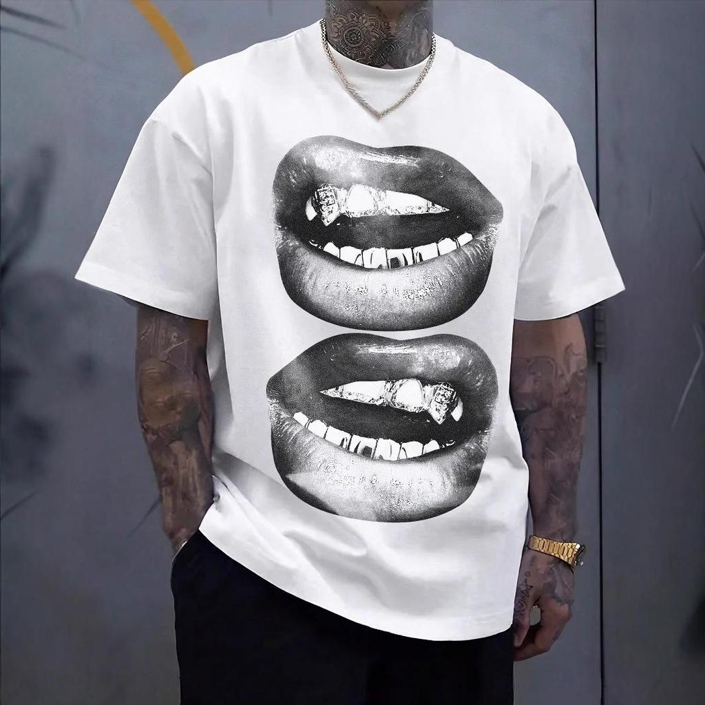 Trendy Cross-Border Tooth Drill Hip-Hop Short-Sleeve T-Shirt - Creative Streetwear for Couples