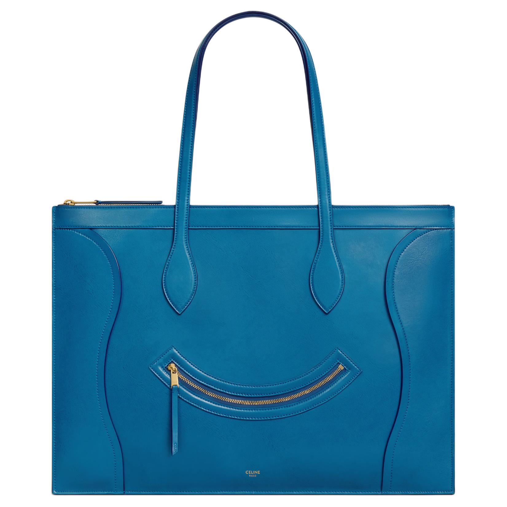 

Celine Luggage Flat Cabas Smile Bag Women Handbags Gold Blue 123963GW4-07QH Basic Set (Bag+Dust Bag)