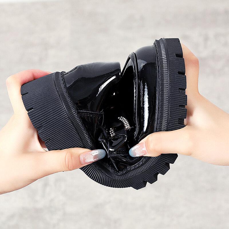 Dam Loafers Plattform Chunky Lady Summer Casual svarta läderskor