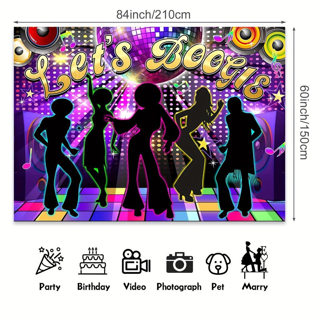 Disco 70s Party Backdrop - Vibrant Neon Retro Decor - Decades of Photographic Fun - Reusable and Durable