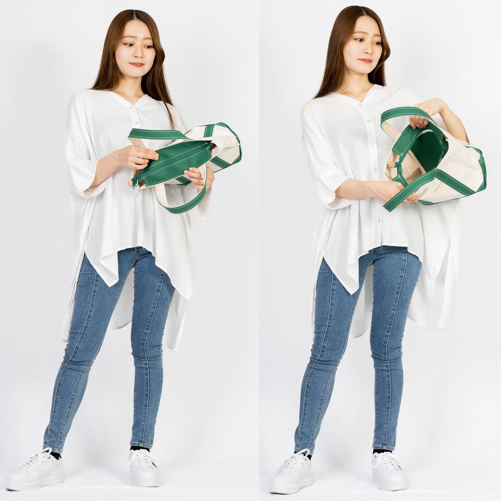 Iwafune Canvas Tote Bag Canvas Bag with Zipper Small Domestic Canvas Made in Japan Ship and Rock Basic Tote Women's (Medium Green)