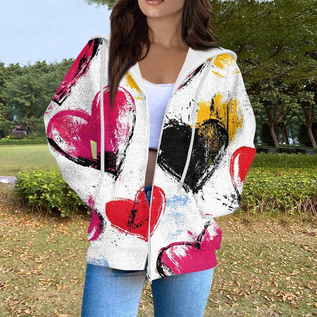 Damemote Uformelt langermet Valentinsdagstrykk med lomme med glidelås cardiganjakke