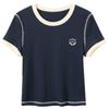Sancai Women's Slim Fit Letter Embroidered T-shirt
