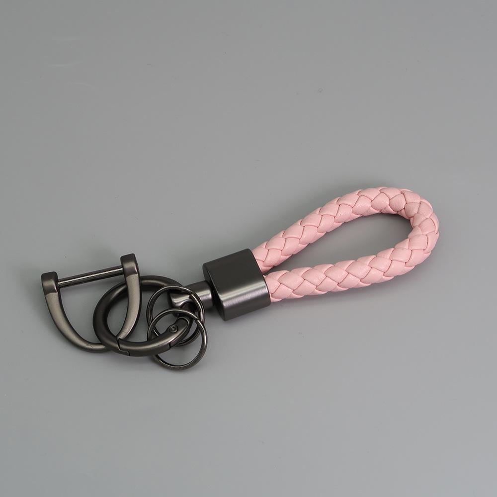

Французский плетеный кожаный брелок для ключей с креативным вращающимся коротким брелоком из цинкового сплава
