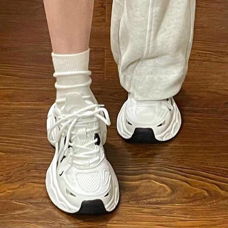 

Women Lightweight White Mesh Thick Sole Lace Up Casual Sneakers Shoes 35 белый