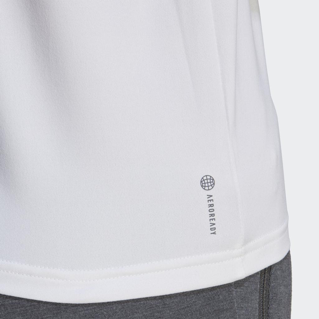 Adidas Contrast Logo Print Stripe Shoulder Crew Neck T-Shirt Women Tops White IC5040