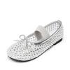 Fashion Europe Station Breathable mesh rhinestone spring and autumn one-word buckle with flat-soled single shoes spring and summer Mary Jane s
