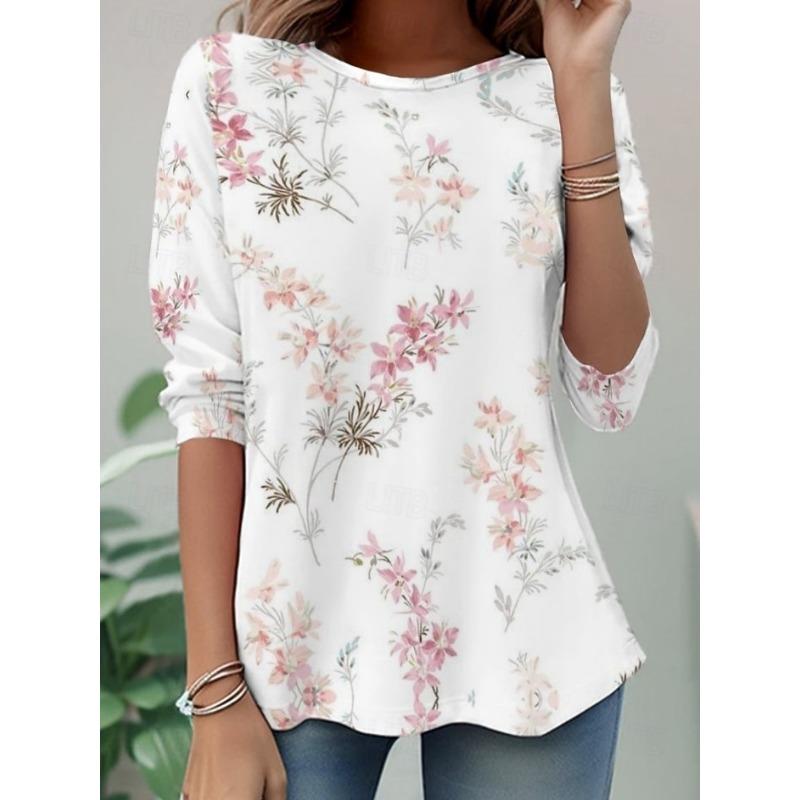 

Women s T Shirt Print Floral Graphic Plants Stylish Classic Modern Long Sleeve Crew Neck Long Tops S