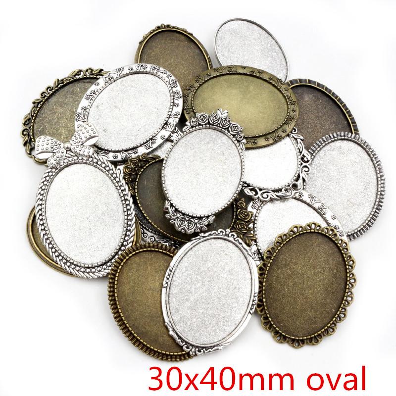 New Fashion 5pcs 30x40mm Inner Size Antique Silver Plated Gold Color Bronze Black Pin Brooch Simple Style Base Setting Pendant