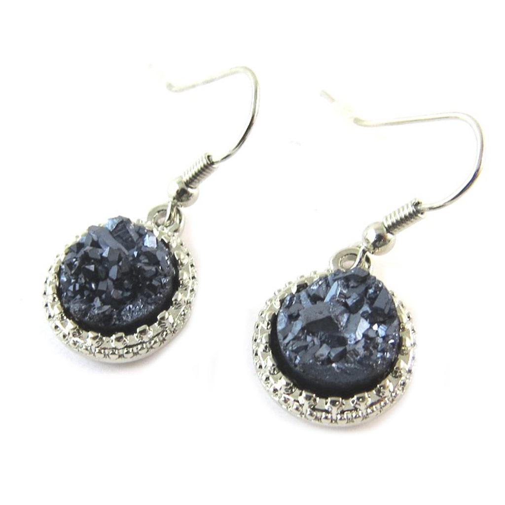 Les Trésors De Lily [P0101] - Silver Gray 'Mineralia' Designer Earrings