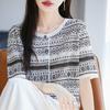 Women's Retro Jacquard Knit Cardigan - Spring/Summer, Round Neck, Long Sleeve, Loose Fit, Casual & Versatile.