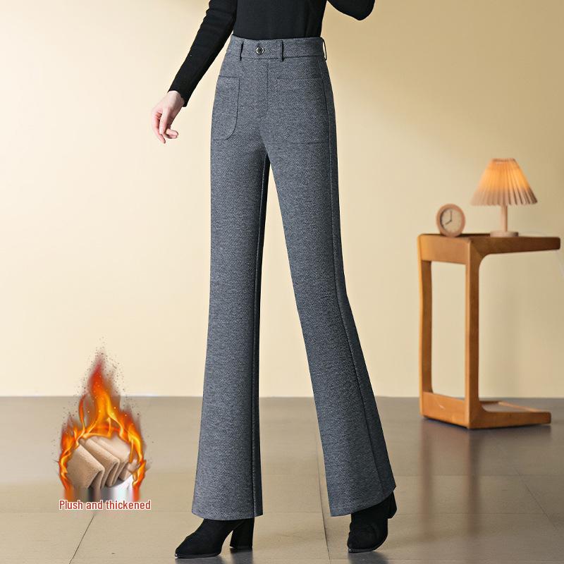 Women's High-Waisted Wool Micro-Flared Pants - Slimming Straight Leg for Spring and Autumn 2025